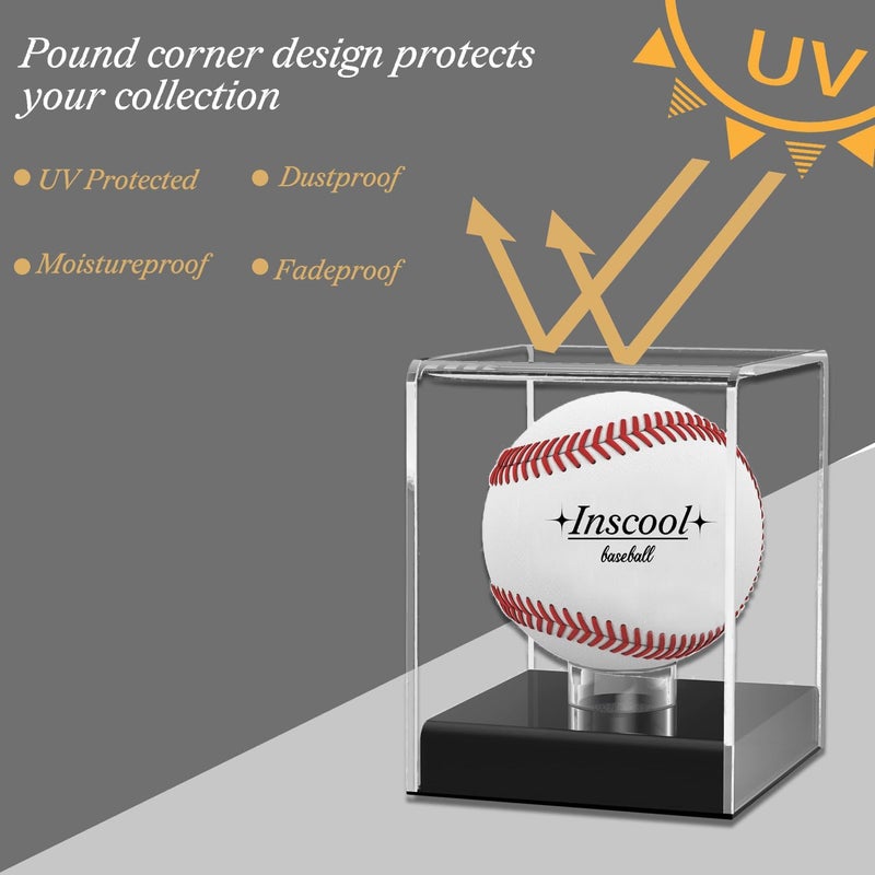 Inscool Acrylic Baseball Display Case, UV Protected Clear Display Cube, Memorabilia Baseball Case (Rounded Base) - Image 3
